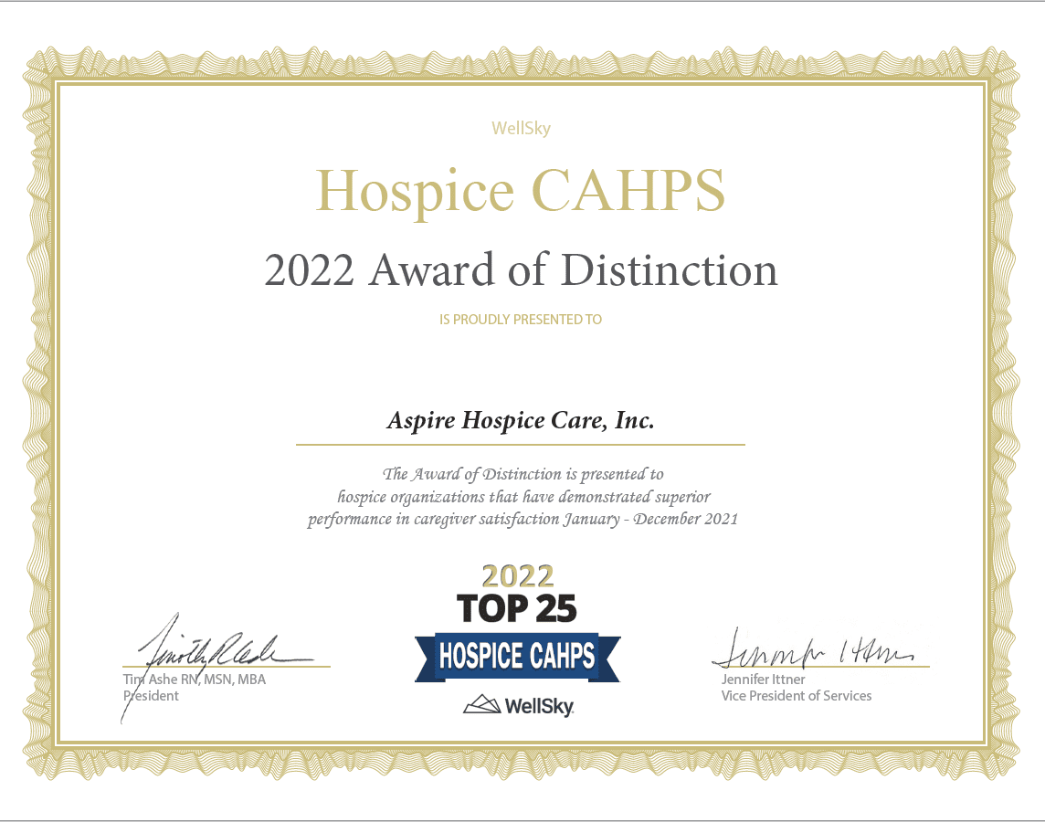 Aspire Hospice was recognized as a top 25 hospice provider in the nation